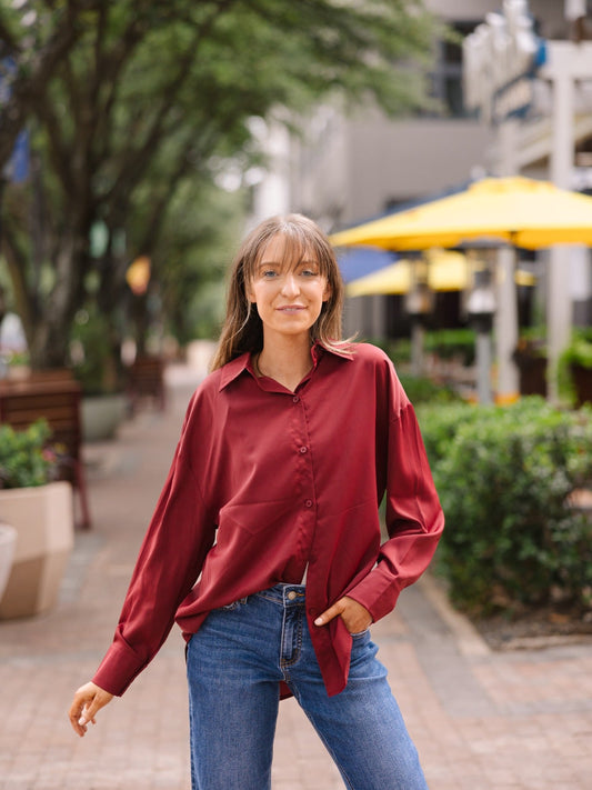 The Kathryn Button-up, Maroon in Maroon - Button Maroon (top)