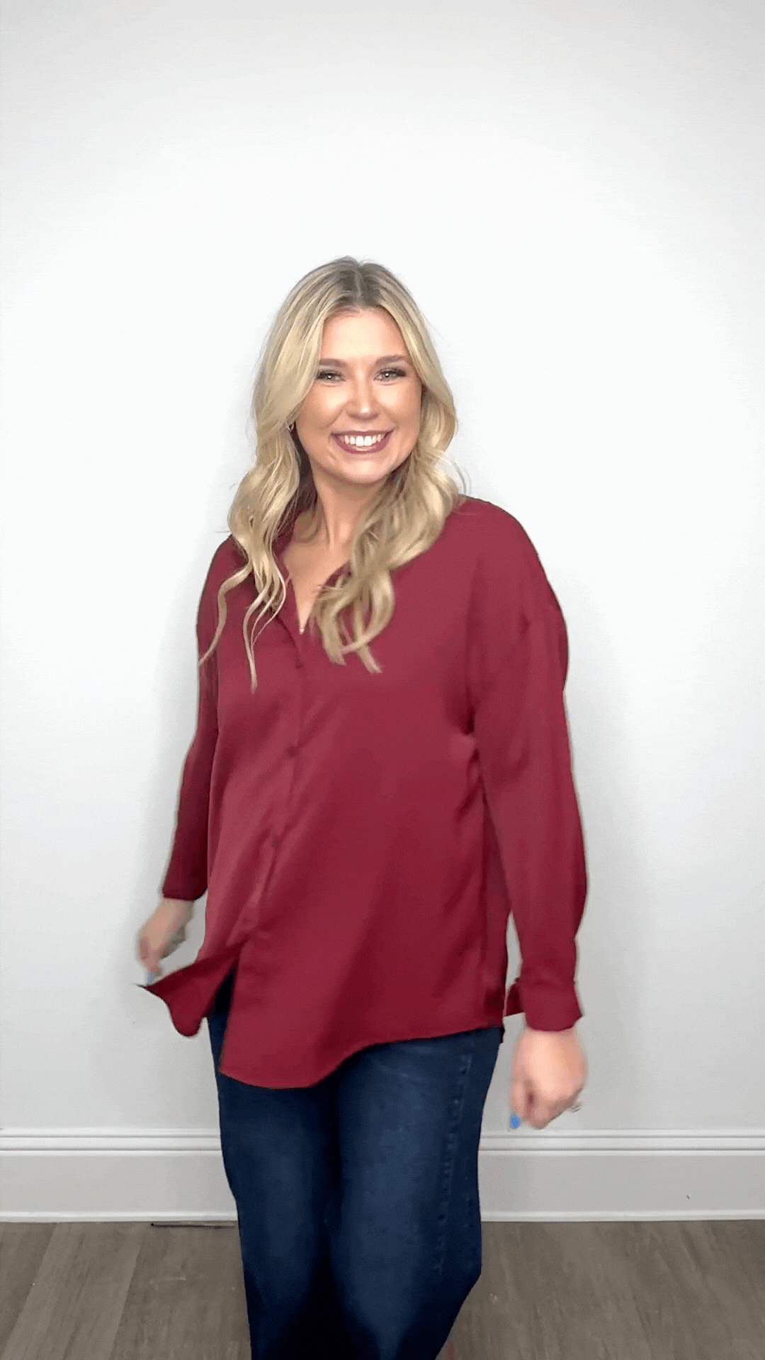The Kathryn Button-up, Maroon in Maroon view 2 - Button Maroon (top)