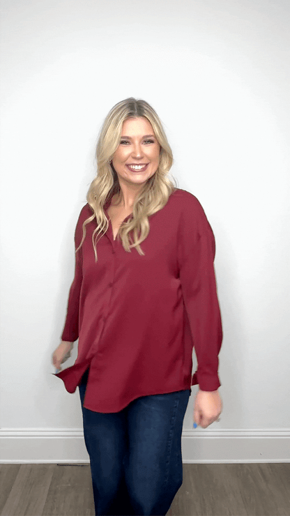 The Kathryn Button-up, Maroon in Maroon view 2 - Button Maroon (top)
