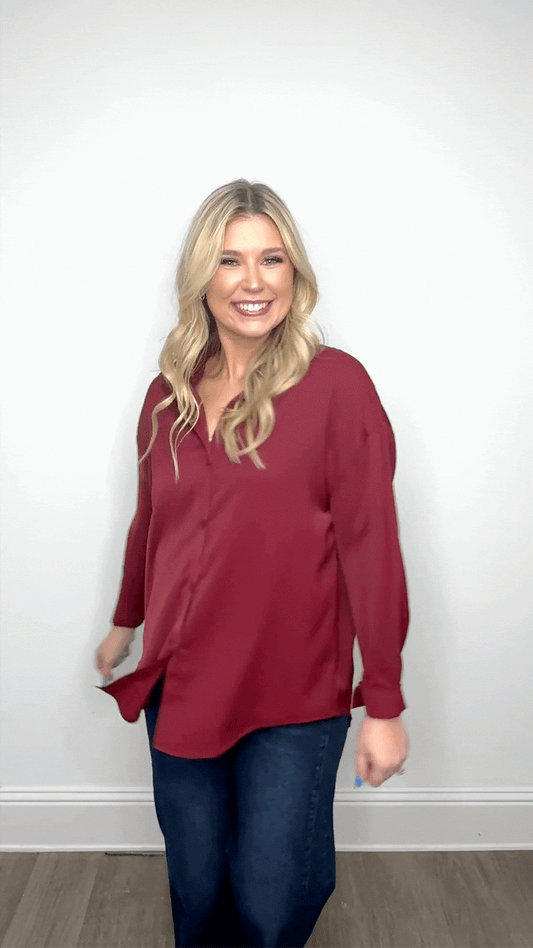 The Kathryn Button-up, Maroon in Maroon view 2 - Button Maroon (top)