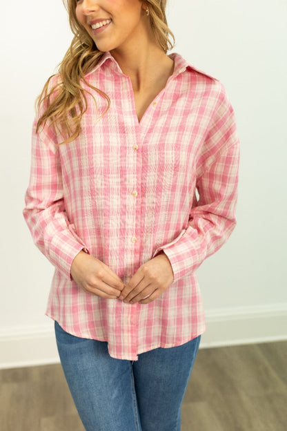 The Kathryn Button-up, Pink Plaid in Pink view 2 (top)