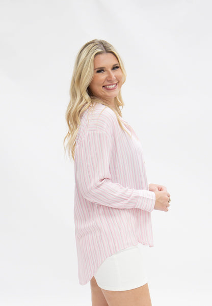 The Kathryn Button-up, Striped Pink in Pink view 4 (top)