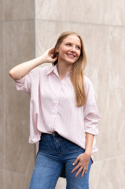 The Kathryn Button-up, Striped Pink view 8 (top)