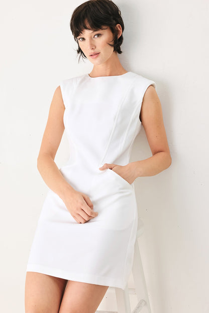 The Modern Icon Woven Shift Dress in RED view 2 - Modern Icon Mini Dress White