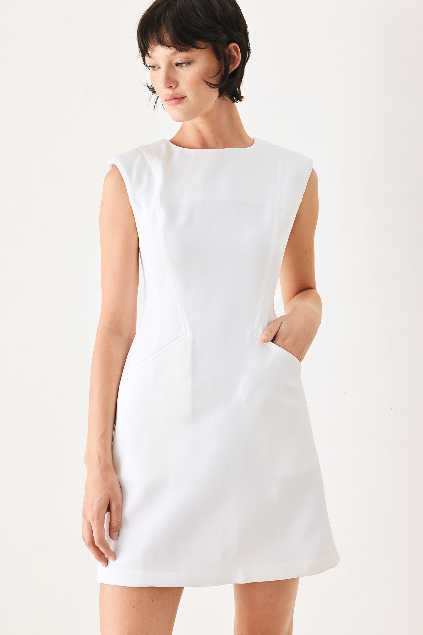 The Modern Icon Woven Shift Dress view 20 - Modern Icon Mini Dress White