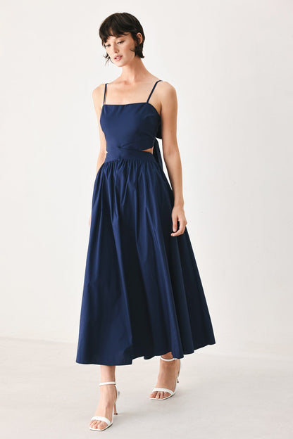 The Riviera Nights Woven Midi Dress in CORAL RED view 2 - Riviera Nights Dress Code