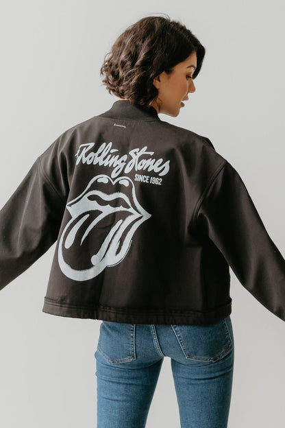 The Rolling Stones Varsity in Black - Rolling Stones Varsity Jacket (layer)