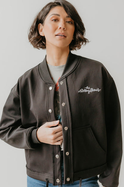 The Rolling Stones Varsity in Black view 4 - Rolling Stones Varsity Jacket (layer)