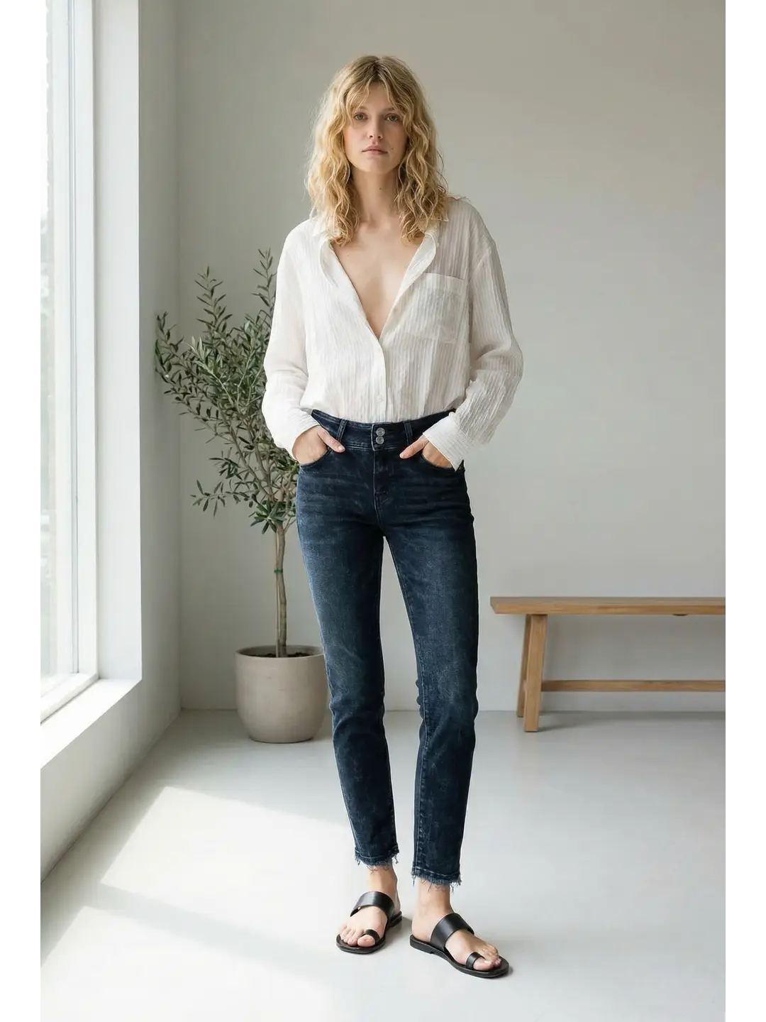 Thea plus Mid Rise Cigarette Jeans in P-16 (bottom)