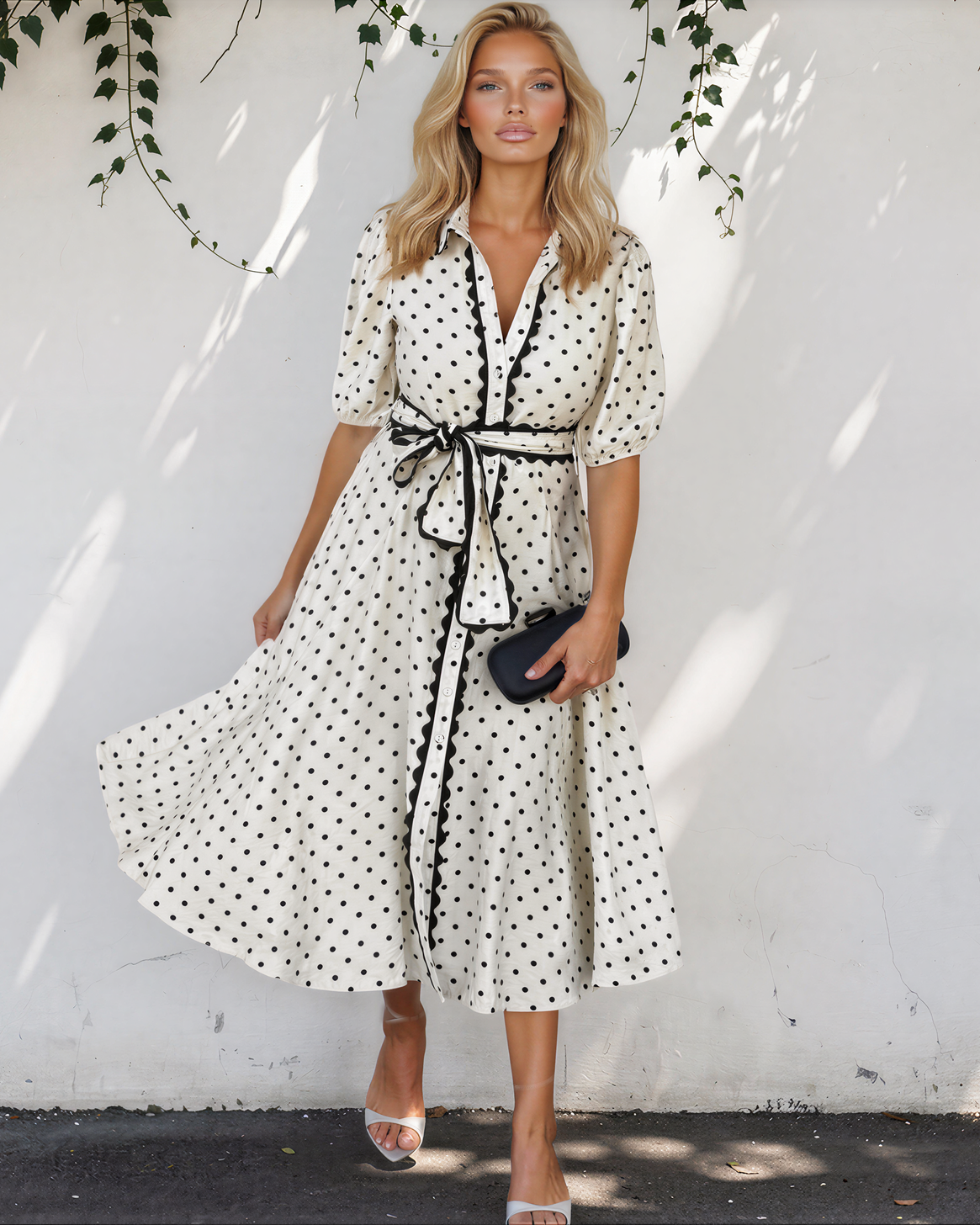 Tiana Scalloped Trim Shirt Collar Dress in L view 3 - Tiana Skater Dress