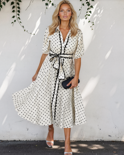 Tiana Scalloped Trim Shirt Collar Dress in L view 3 - Tiana Skater Dress