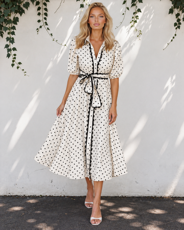 Tiana Scalloped Trim Shirt Collar Dress in S - Tiana Skater Dress