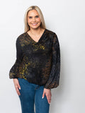 Tie Dyed Burnout Eyelash Bubble Hem Blouse Eclipse view 2 (top) - hem blouse, bubble hem blouse - shop at us.meeeshop