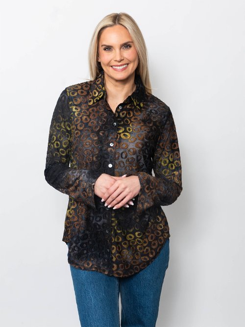 Tie Dyed Burnout Eyelash Button Shirt in Eclipse (top)