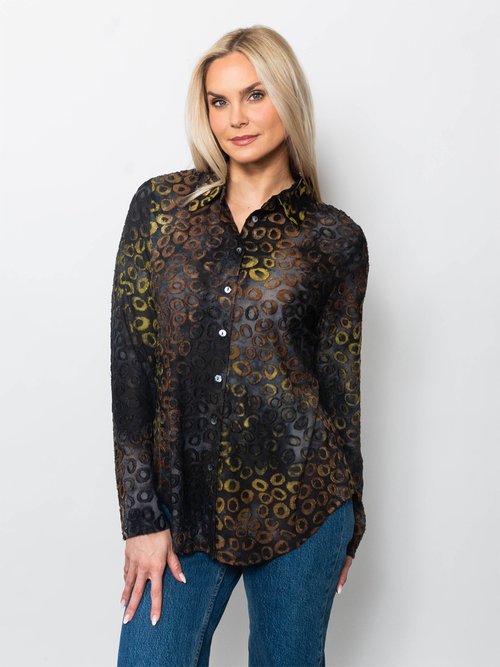 Tie Dyed Burnout Eyelash Button Shirt in Eclipse view 2 (top)