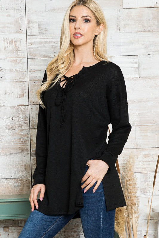 Tie Front Tunic in Blue view 2 - Tunica (top)