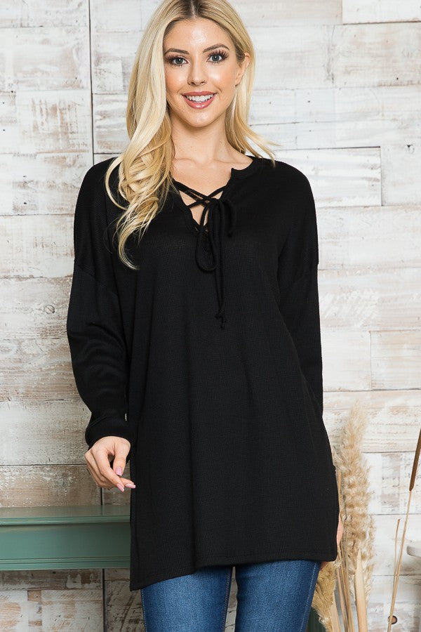 Tie Front Tunic Top - MeeeShop Women's Fashion