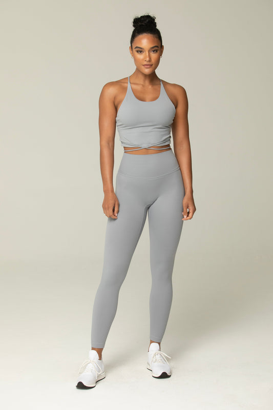 Tie Strap Active Bra & Legging 2 Piece Set in Creme (bottom)
