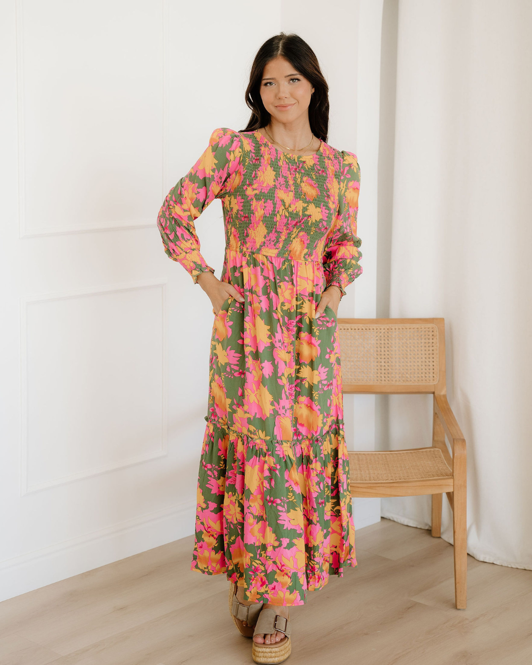 tinsley floral puff Tinsley Floral Puff Sleeve Smocked Bodice Frill Tiered Dress view 2 (dress) - shop at us.meeeshop