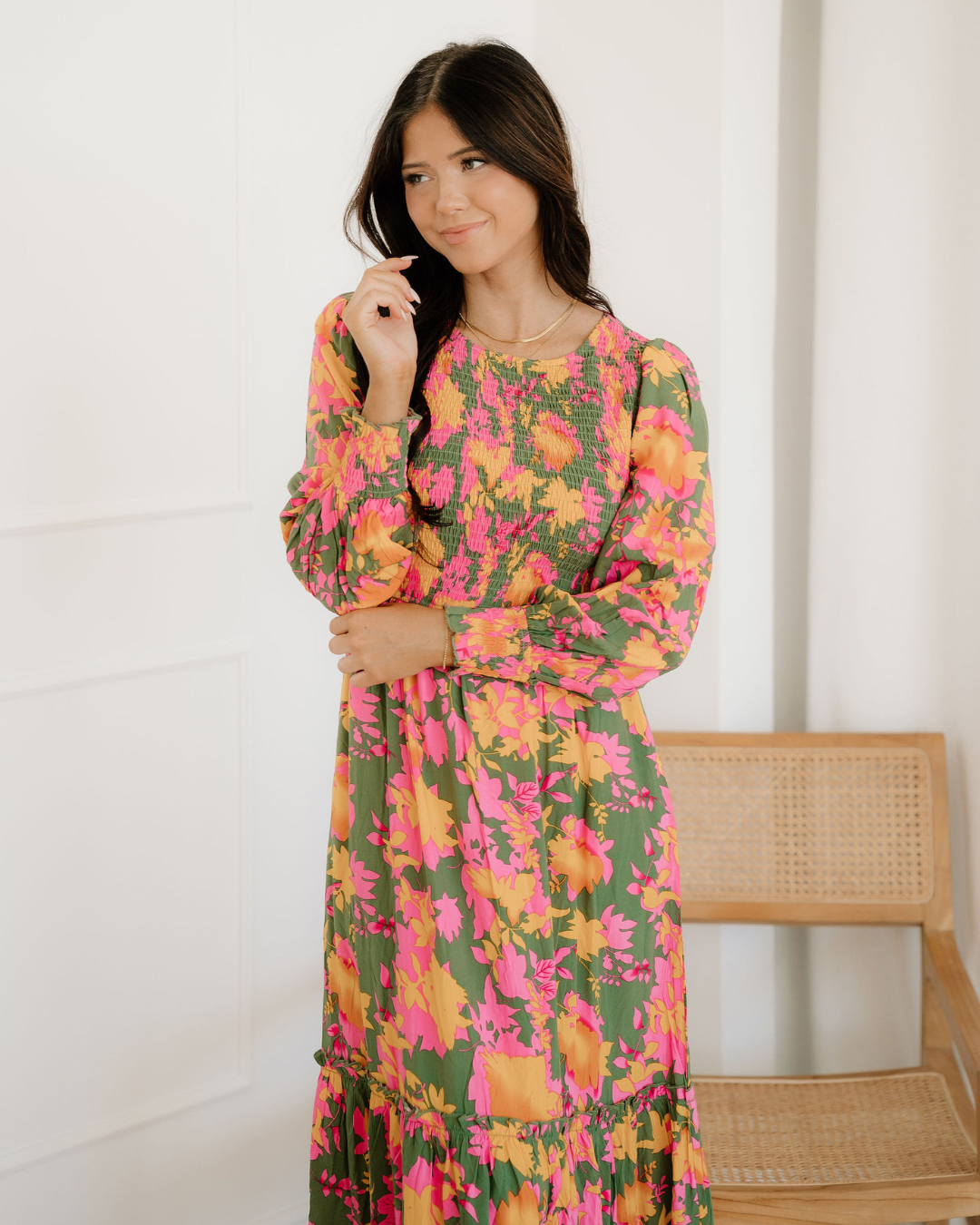 tinsley floral puff Tinsley Floral Puff Sleeve Smocked Bodice Frill Tiered Dress view 3 (dress) - shop at us.meeeshop