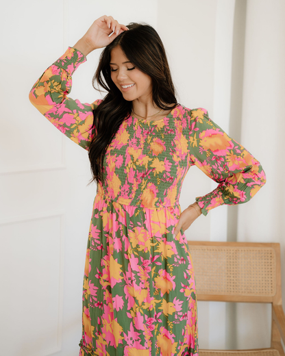 tinsley floral puff Tinsley Floral Puff Sleeve Smocked Bodice Frill Tiered Dress view 6 (dress) - shop at us.meeeshop
