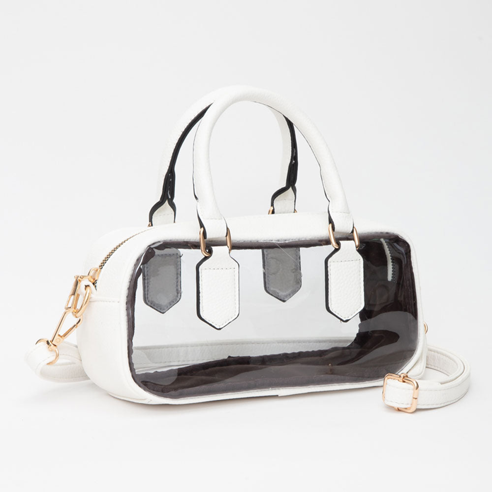 Transparent Structured Top Handle Handbag / Crossbody Bag in Clear, White view 10 - Bag Top