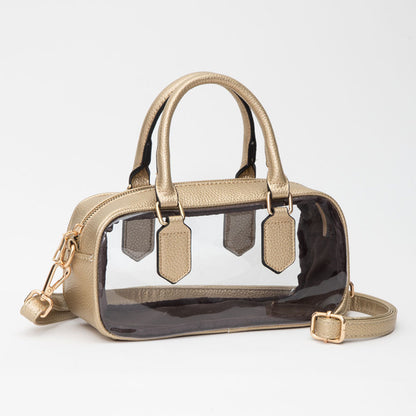 Transparent Structured Top Handle Handbag / Crossbody Bag in Clear, Gold view 13 - Bag Top