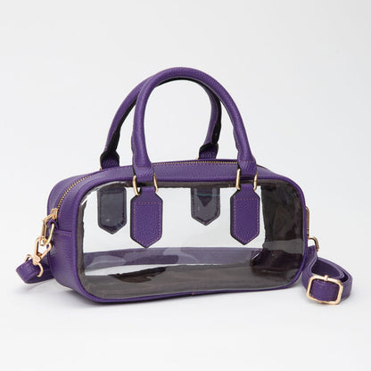 Transparent Structured Top Handle Handbag / Crossbody Bag in Clear, Purple view 6 - Bag Top