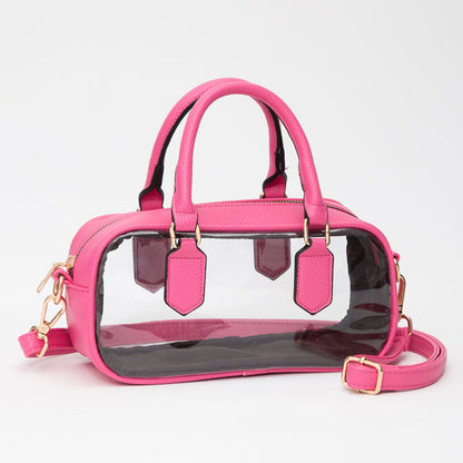 Transparent Structured Top Handle Handbag / Crossbody Bag in Clear, Fuchsia view 9 - Bag Top