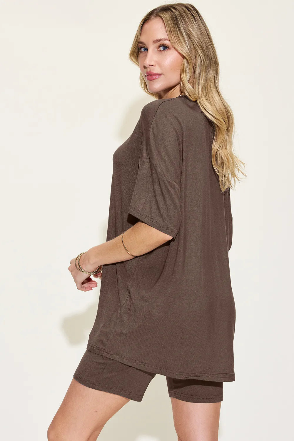 Trendsi Basic Bae Full Size V-neck Drop Shoulder T-shirt and Shorts Set in White view 19 - Set 1 (top)