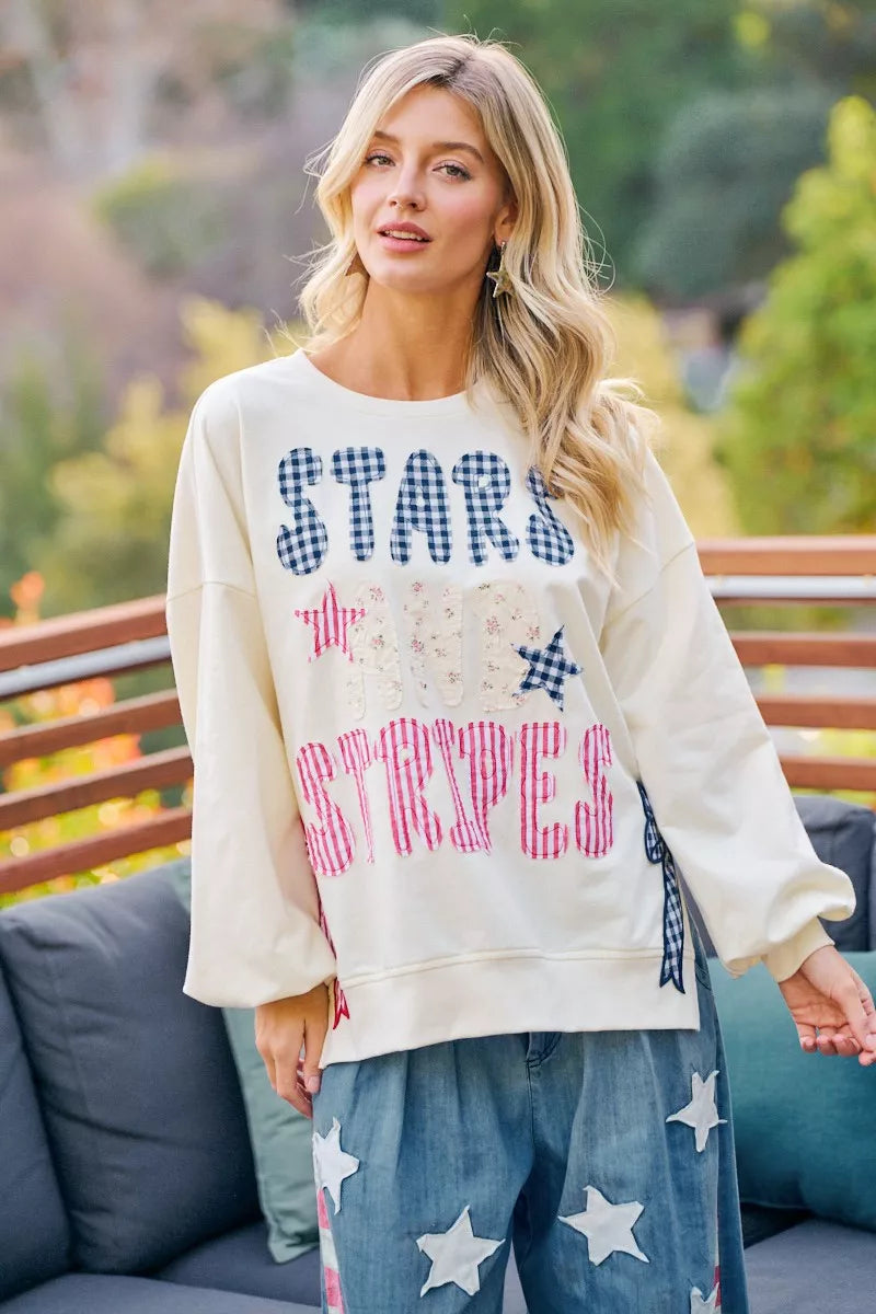 Trendsi Bibi 4th of July Stars and Stripes Patches Sweatshirt view 18 (top)