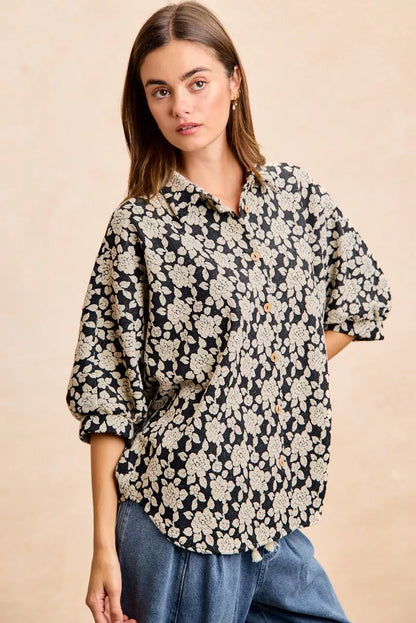 Trendsi Bibi Floral Jacquard Short Dolman Sleeves Shirt view 13 - Bibi Floral Top