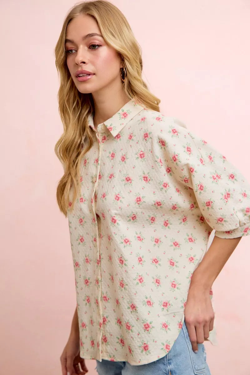 Trendsi Bibi Flower Printed Short Dolman Blouse Top view 4 - Tres Bien Blouse