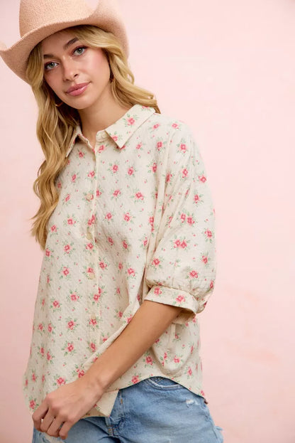 Trendsi Bibi Flower Printed Short Dolman Blouse Top view 5 - Tres Bien Blouse