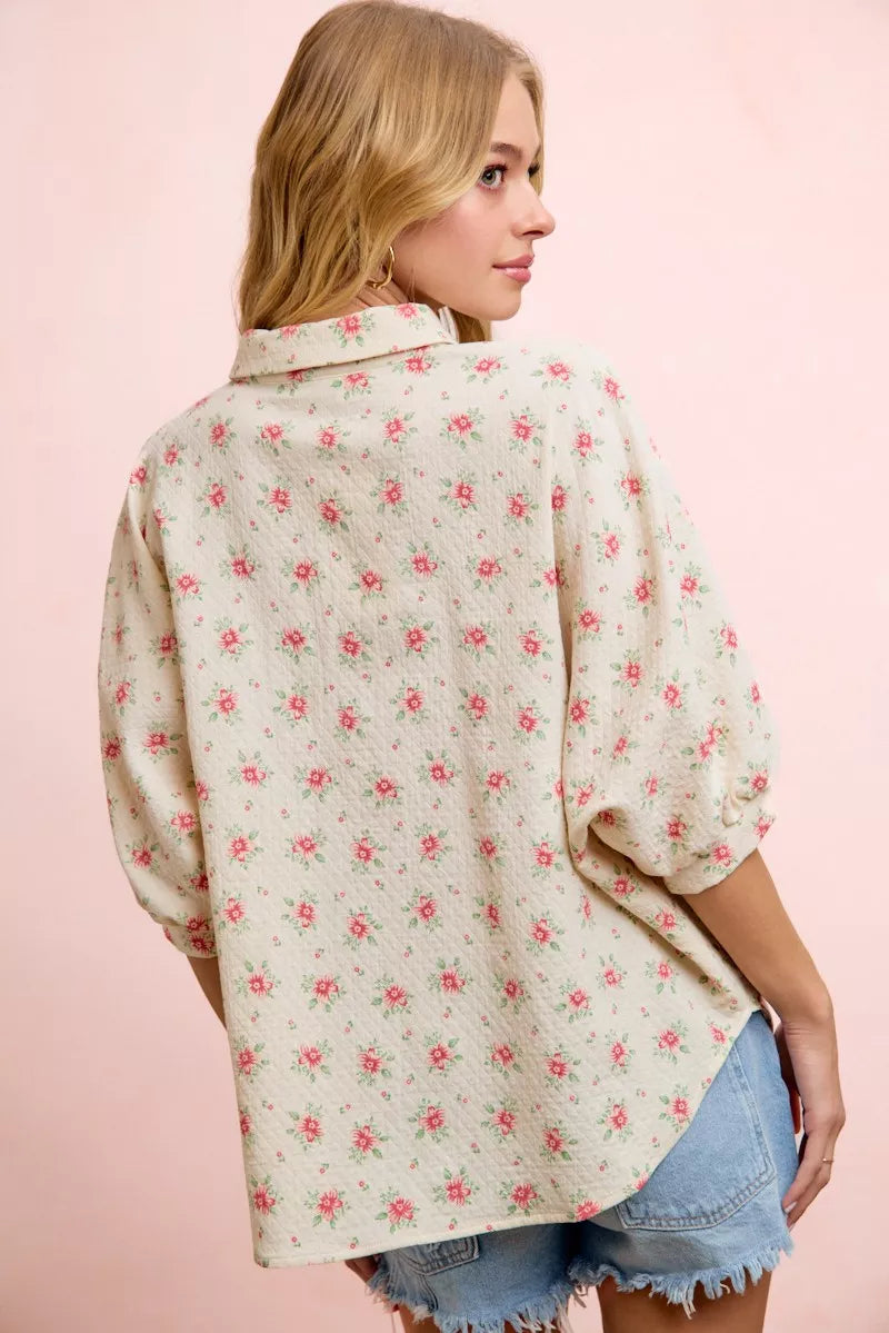 Trendsi Bibi Flower Printed Short Dolman Blouse Top view 6 - Tres Bien Blouse