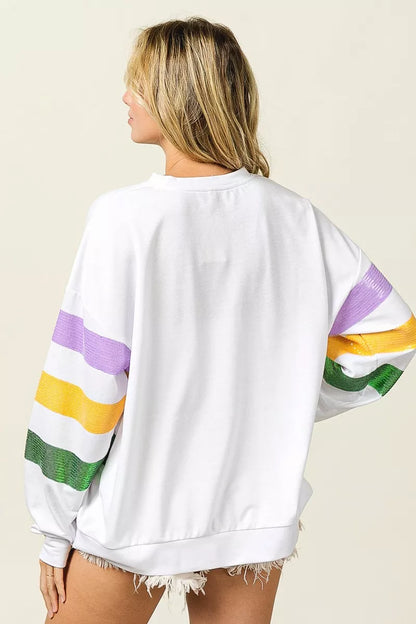 Trendsi Bibi Sequin Mardi Gras Striped Round Neck Sweatshirt view 19 - Bibi Sequin Sweater (top)