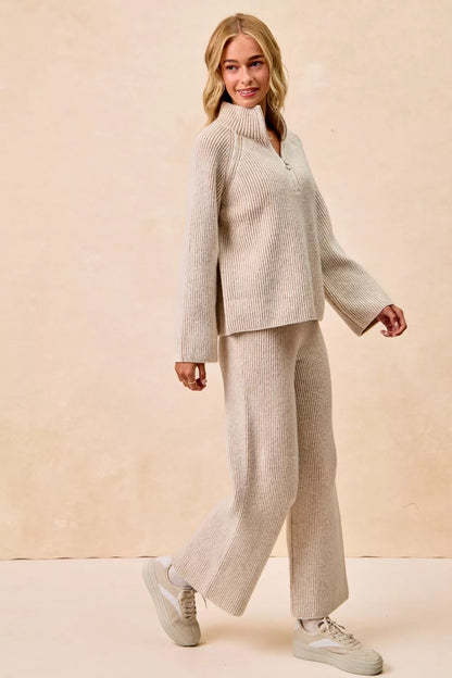 Trendsi Bibi Two Tone Rib Texured Knit Collared Top with Zip Up view 17 - Fall Wardrobe Essential - Zip Top