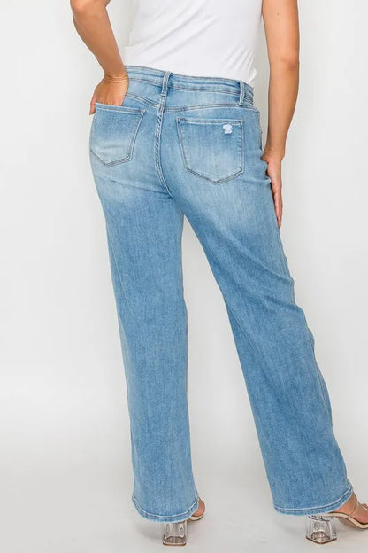 Trendsi Bytos Full Size Distressed High Rise Straight Jeans in Medium view 11 - High-Waisted - But Jeans (bottom)