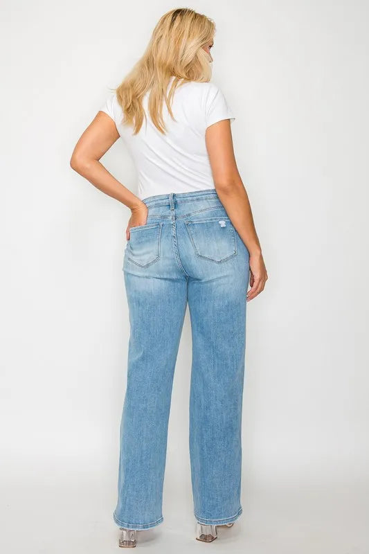 Trendsi Bytos Full Size Distressed High Rise Straight Jeans view 13 - High-Waisted - But Jeans (bottom)