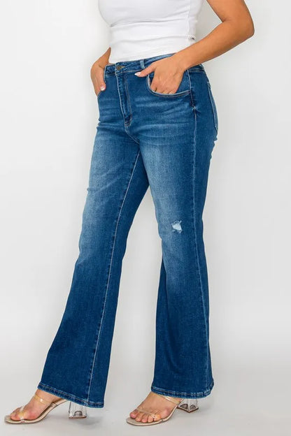 Trendsi Bytos Full Size High Rise Bootcut Jeans with Pockets in Medium view 10 - High-Waisted - But Jeans (bottom)