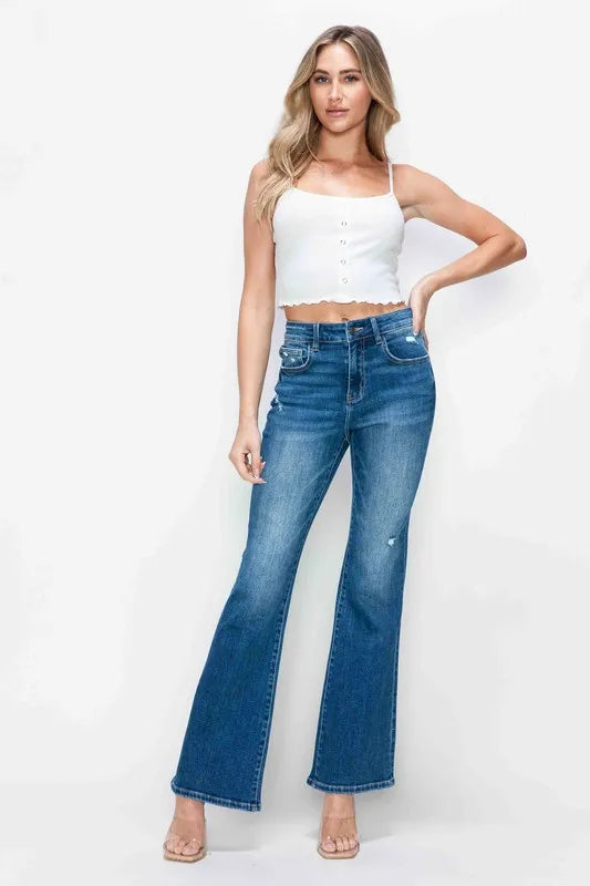 Trendsi Bytos Full Size High Rise Bootcut Jeans with Pockets in Medium view 3 - High-Waisted - But Jeans (bottom)