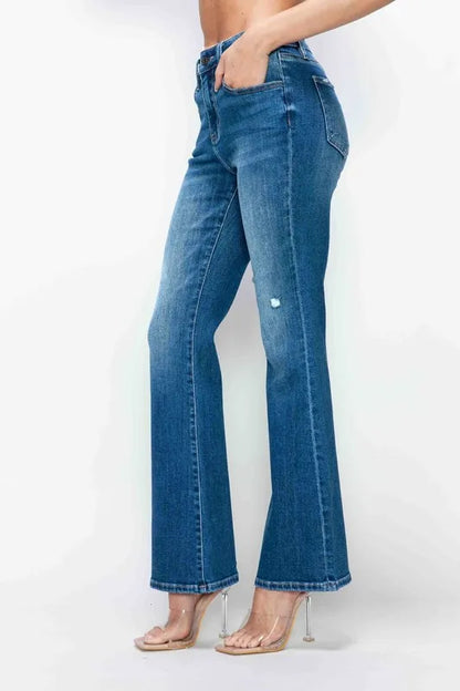 Trendsi Bytos Full Size High Rise Bootcut Jeans with Pockets in Medium view 7 - High-Waisted - But Jeans (bottom)