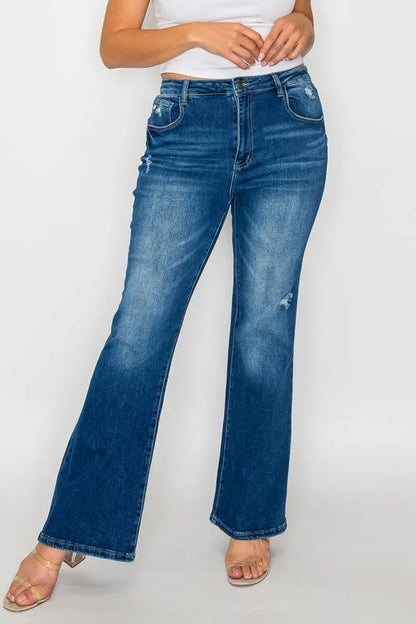 Trendsi Bytos Full Size High Rise Bootcut Jeans with Pockets in Medium view 8 - High-Waisted - But Jeans (bottom)