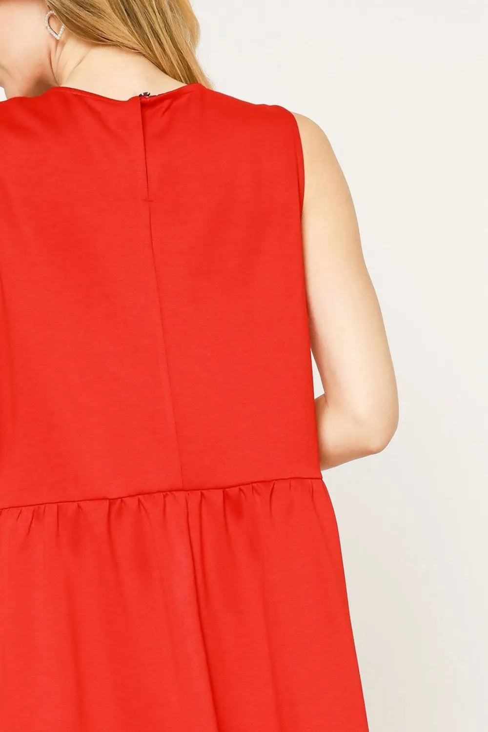Trendsi Umgee Round Neck Sleeveless Tank Dress with Pockets in Red view 3 - Pockets Dress