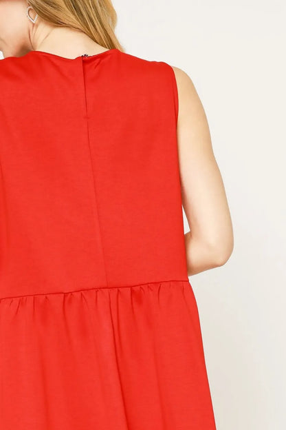 Trendsi Umgee Round Neck Sleeveless Tank Dress with Pockets in Red view 3 - Pockets Dress