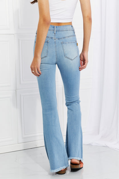 Trendsi Vibrant Miu Full Size Jess Button Flare Jeans in Light view 2 - Vibrant Miu Jeans Size Chart (bottom)