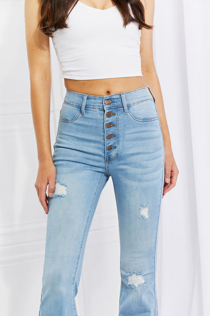 Trendsi Vibrant Miu Full Size Jess Button Flare Jeans in Light view 5 - Vibrant Miu Jeans Size Chart (bottom)