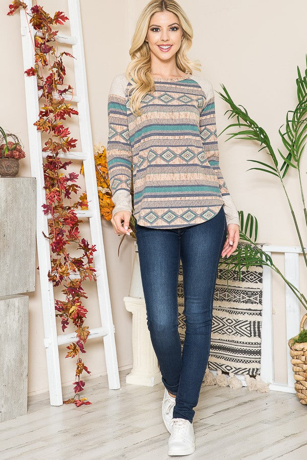 Tribal Print Knit Top in M view 2 - Fall Wardrobe Essential - Tribal Print Tops Womens