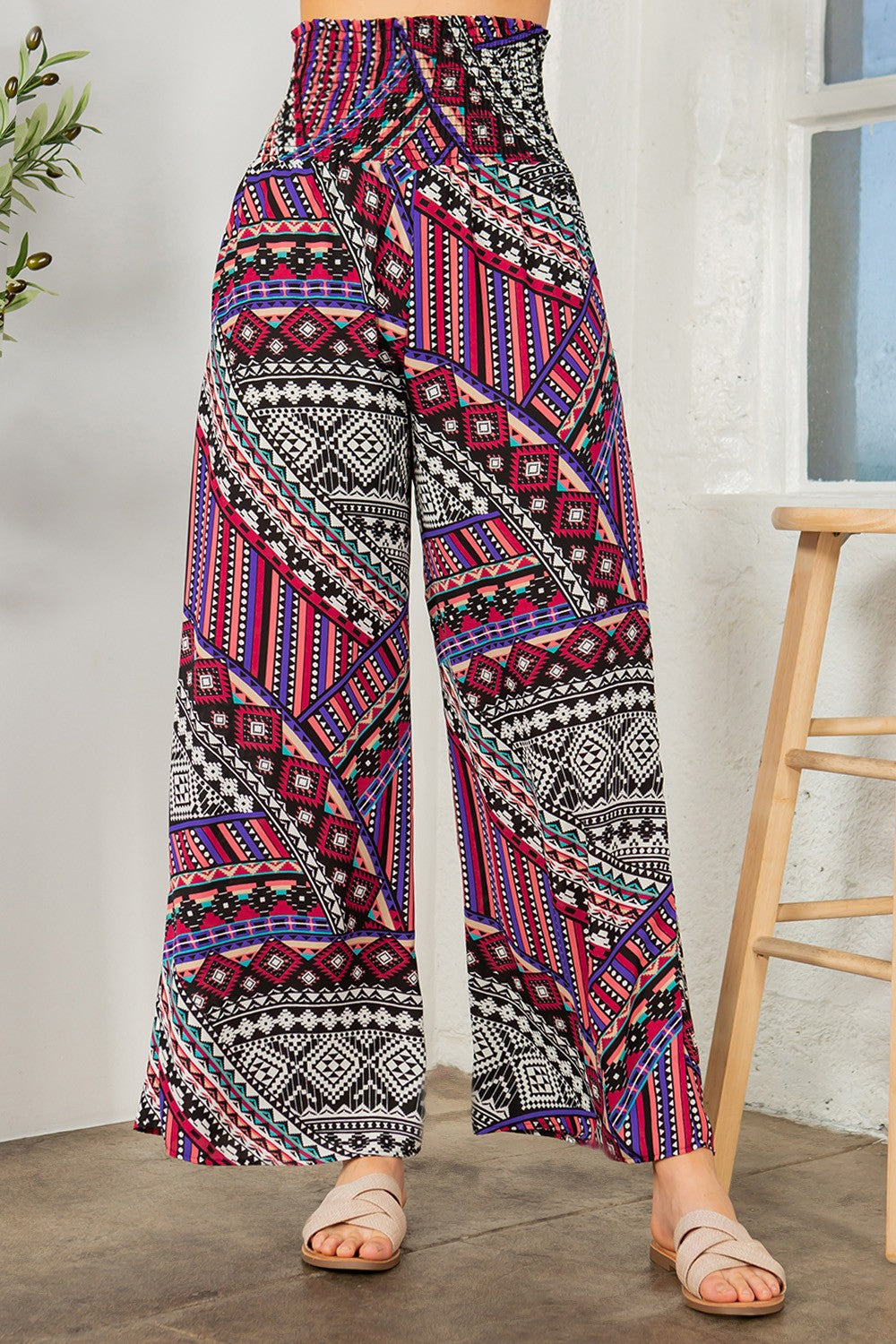Tribal Print Wide Leg Pants in Blue Combo view 7 - Tribal Print Pants Womens (bottom)