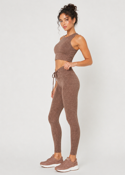 Trophy Yoga All Tied up Leggings Made in USA in Taupe view 3 - All Tied Up Company (bottom)